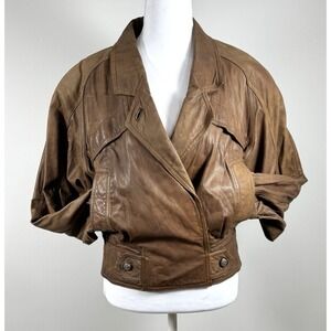 Vintage Cropped Leather Jacket Brown Distressed Bomber Thermolite 90s Womens S M